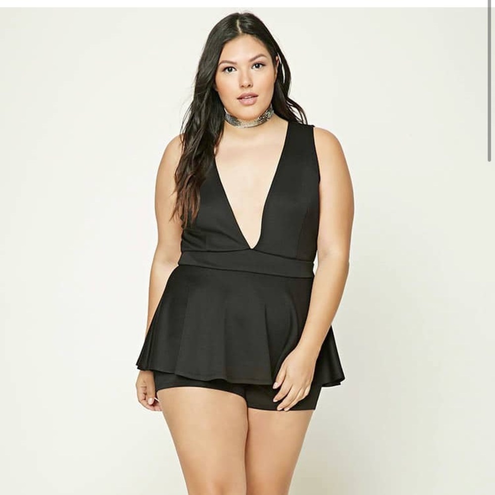 Plus Size Deep Plunge Peplum Romper